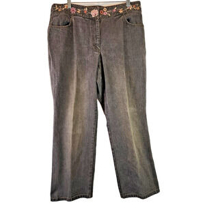 Apostrophe Jeans Women's 16P Black Denim Straight Leg Embroidered Waistband